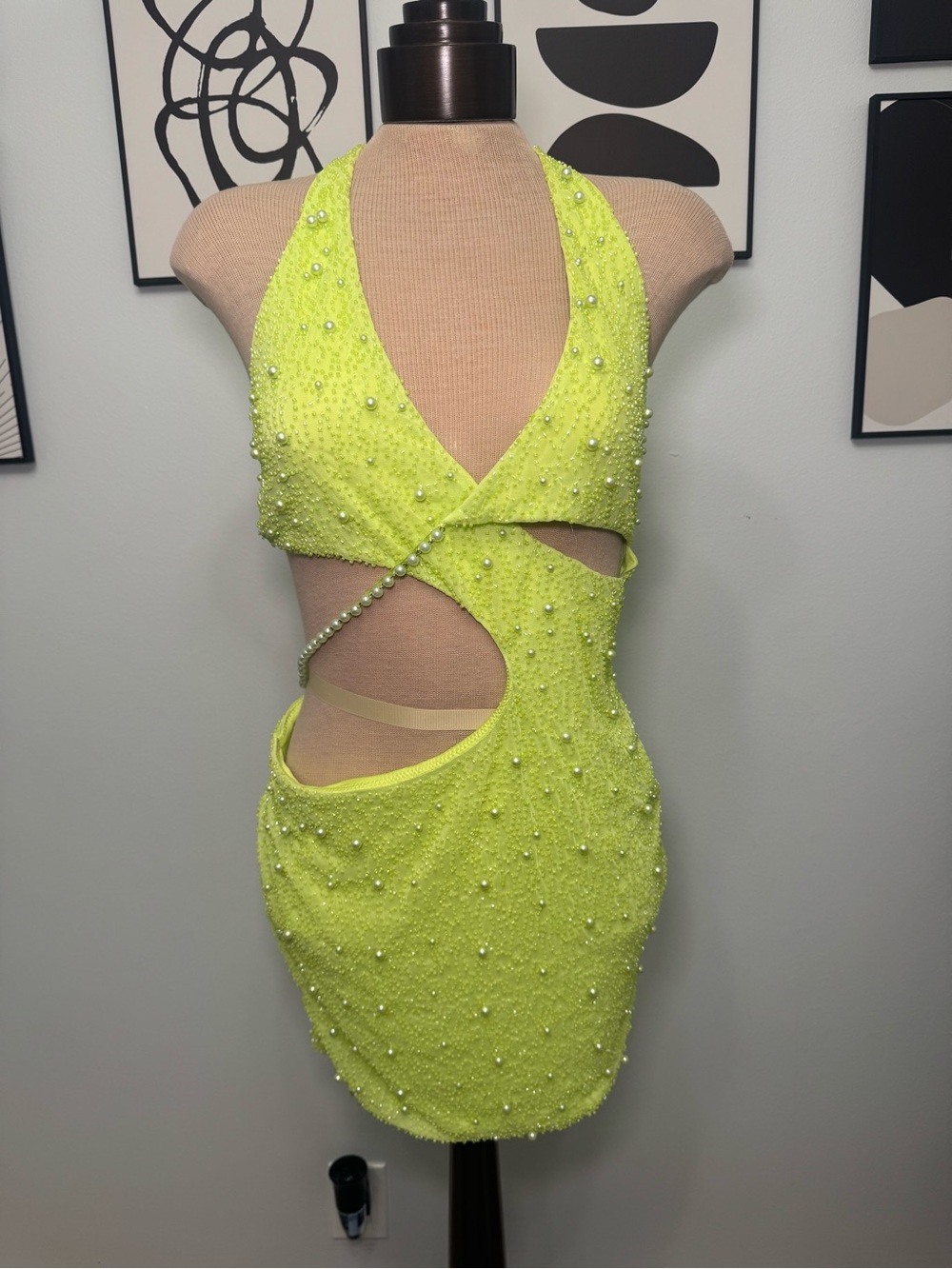 OH Polly Beaded Cutout Halter Mini Dress